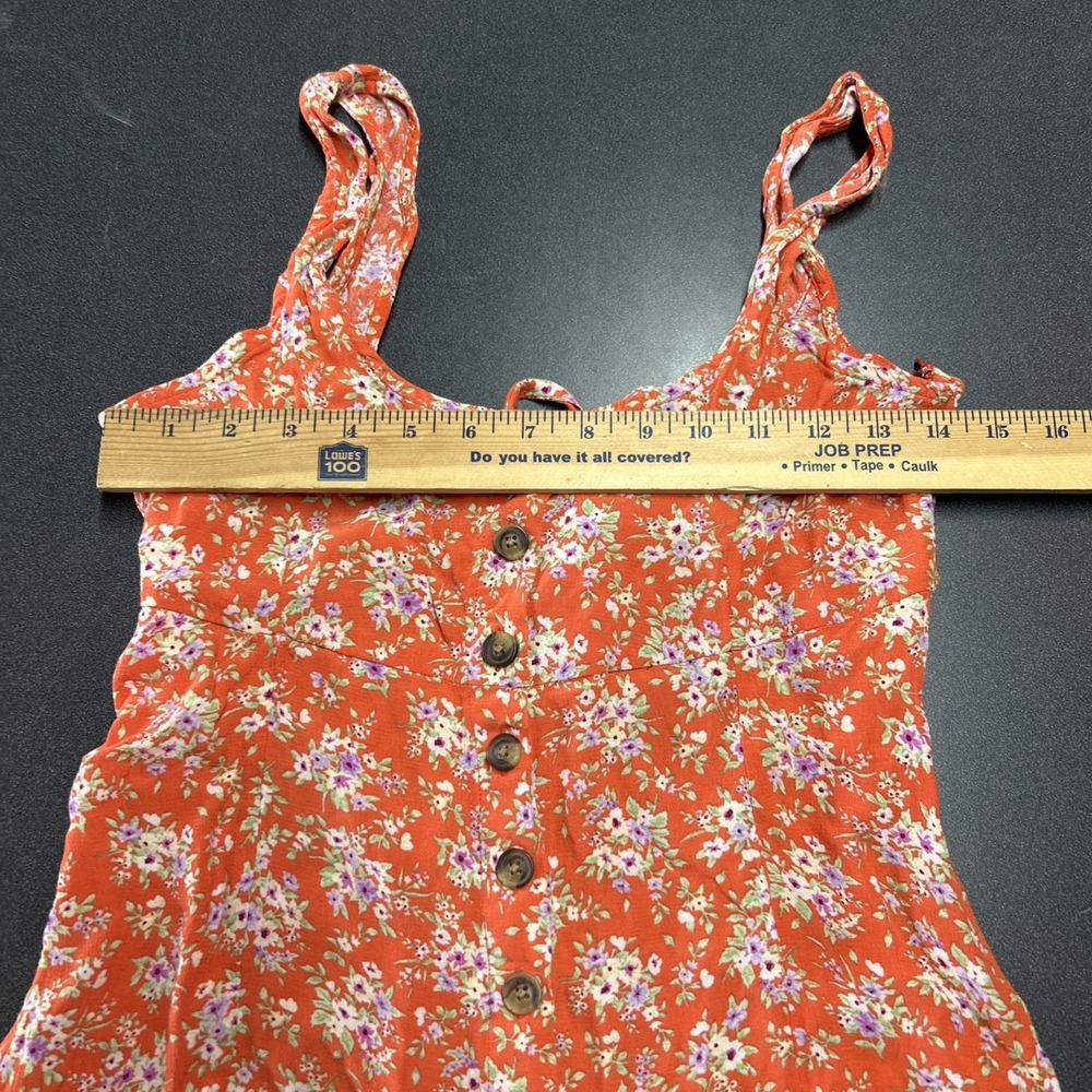 American Eagle Women's Orange Button Down Tie Back Floral Dress Size S Preppy - Picture 5 of 7